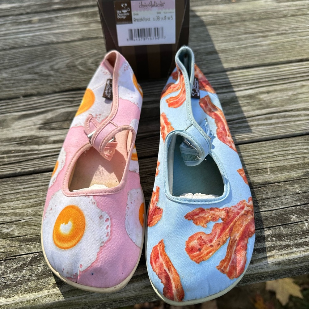 Women’s Shoes, size 8. eggs and bacon design Hot Chocolate Design